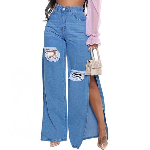 Women's Summer Fashion Holes Split Jeans