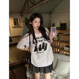 Black Short-Sleeved T-shirt Women's Summer V-neck Loose Cotton Half Sleeves Women's 2023 New Arrival Plus Size Plus Size Ladies Slim Looking Tops Tide