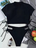 Hot Spring Sexy bikini Solid Short sleeve Strap Split Swimsuit European and American Gyaru Swimsuit Vacation Swimsuit