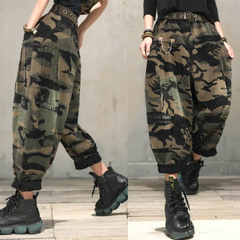 Casual Pants Distressed Camouflage Denim Daddy Harem Pants Baggy Pants Spring and Autumn Plus size Wide Leg Pants Slim Radish Trousers