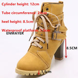 ENMAYER Fashion Women Boots Style Lace Up High Heels Boots Waterproof Platform Ankle Boots For Women Shoes New Sale Shoes Women