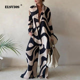 Summer Fashion Printed Loose Long Sleeves Shirts Straight Pants Two Piece Suits New Streetwear Women&#39;s Winter Elegant Commuting
