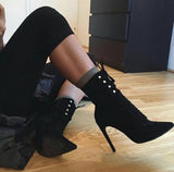 Women Ankle Boots Lace Up Pointed Toe