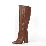 Designer Faux Leather Women Knee High Boots Pointed Toe - The Accessorie Hub