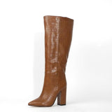 Designer Faux Leather Women Knee High Boots Pointed Toe - The Accessorie Hub