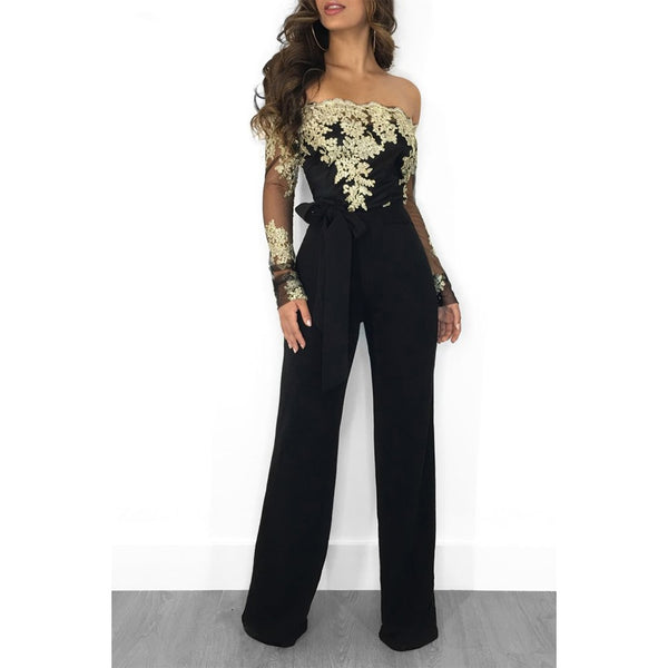 Lace Patchwork Jumpsuit Women  Off Shoulder - The Accessorie Hub