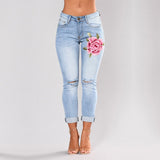 Stretch Embroidered Jeans For Women Elastic Flower - The Accessorie Hub