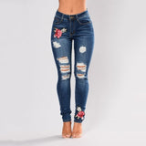 Stretch Embroidered Jeans For Women Elastic Flower - The Accessorie Hub