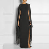 Black Simple Evening Dress With Cape 2017 Ultra Simple Chiffon Long Cape Formal - The Accessorie Hub