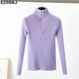 Zipper Sweater Women Turtleneck Tops Solid - The Accessorie Hub