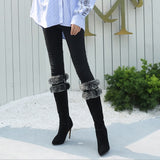 Women  Zipper Boots High Heels Pointed Toe Knee High - The Accessorie Hub