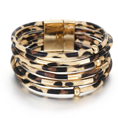 Leopard Leather Bracelets For Women Multilayer Wide Wrap - The Accessorie Hub